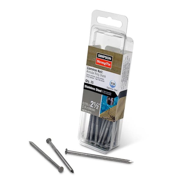 Simpson Strong-Tie 8d x 2-1/2 in. Multi-Purpose Stainless Steel Ring Shank  Nails (25-Pack) T8CRD-RP25 - The Home Depot