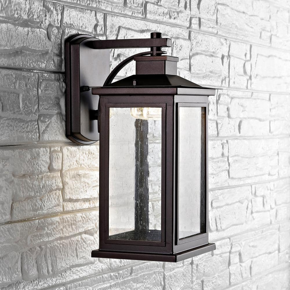 Elegant Bronze Rectangular Outdoor Wall Lantern with Seeded Glass