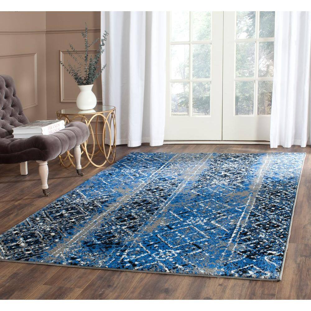 Silver and Multi 4' Square Synthetic Area Rug