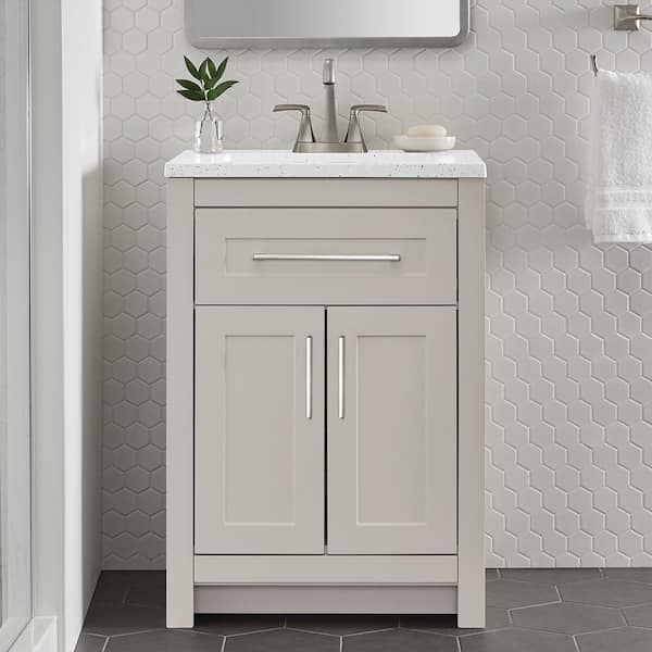 Home Decorators Collection Clady 25 in. W x 19 in. D x 35 in. H Single Sink Freestanding Bath Vanity in Gray with Silver Ash Cultured Marble Top