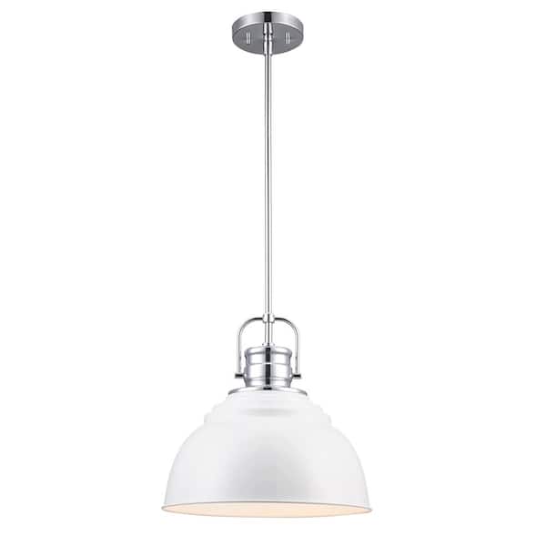Home Decorators Collection Shelston 13 in. 1-Light White and Chrome Farmhouse Pendant Light Fixture with Metal Shade