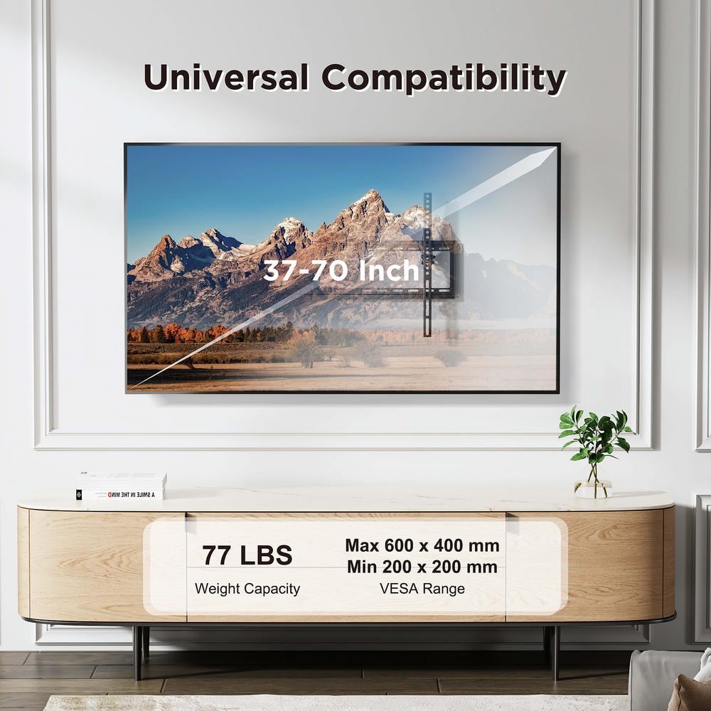 Low-Profile Black Steel Tilting TV Wall Mount for 37"-70" Flat Panels