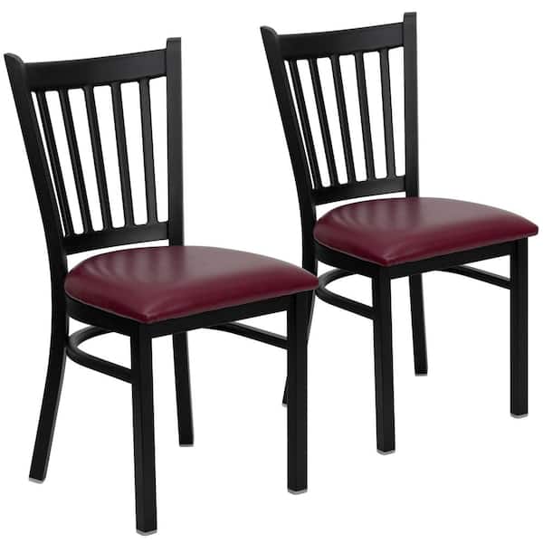 Carnegy Avenue Burgundy Vinyl Seat/Black Metal Frame Restaurant Chairs (Set of 2)