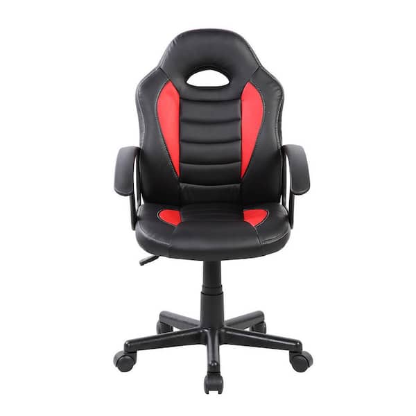 Black and Red PU Leather Adjustable Seat Height Swivel Kid's and Student Racing Gaming Office Chair with Arms