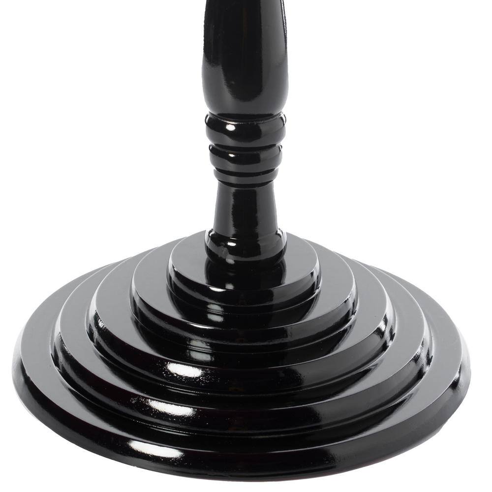 Espresso Wooden Round Pedestal Side Table with Glossy Marble Top