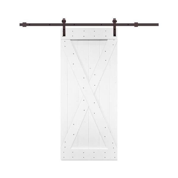 CALHOME 36 in. x 84 in. Pure White Knotty Pine Wood Interior Sliding Barn Door with Hardware Kit