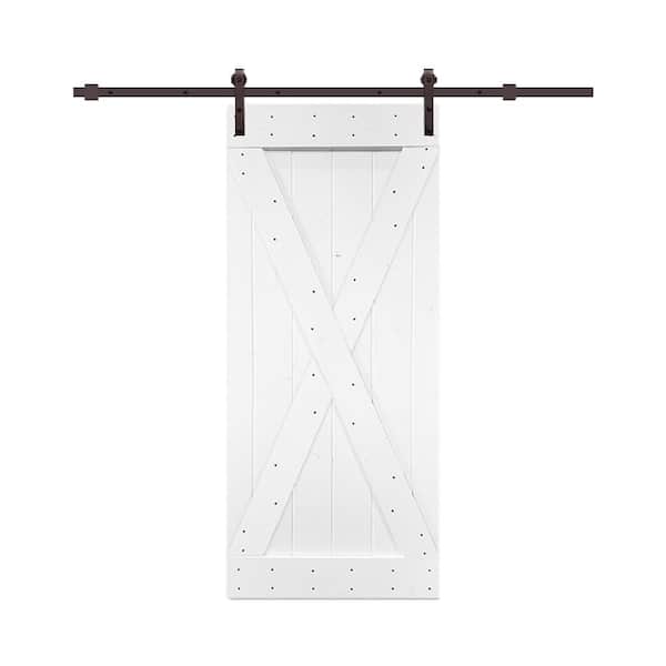CALHOME 42 in. x 84 in. Pure White Knotty Pine Wood Interior Sliding Barn Door with Hardware Kit