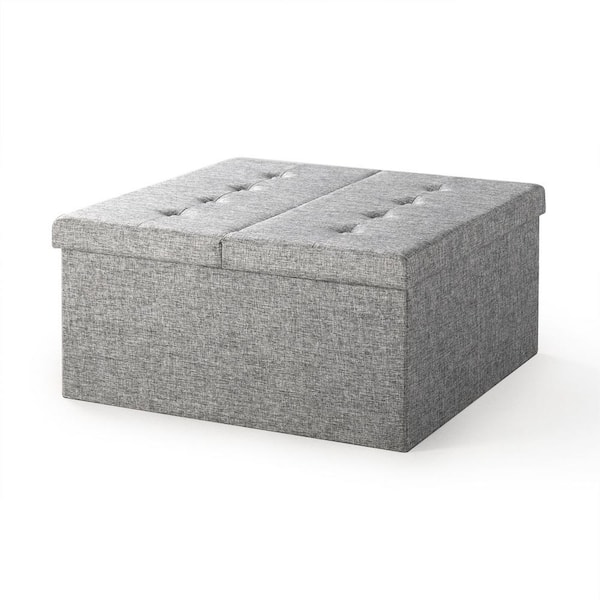 best price mattress 30 in. Light Grey Smart Lift Top Fabric Collapsible Storage Ottoman