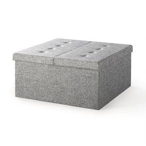 30 in. Light Grey Smart Lift Top Fabric Collapsible Storage Ottoman