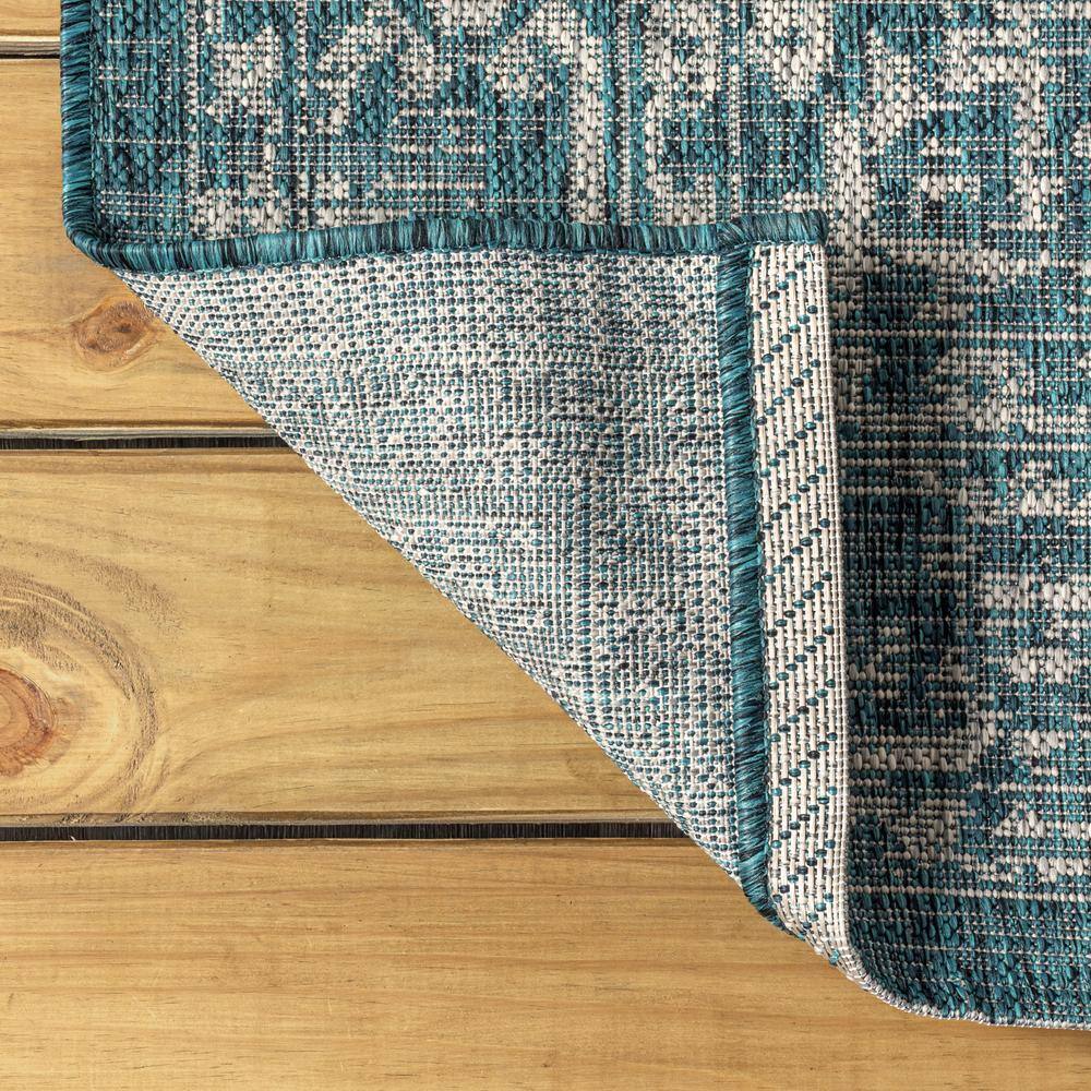 Teal and Gray Synthetic Medallion Runner Rug, 2'-2" x 8'