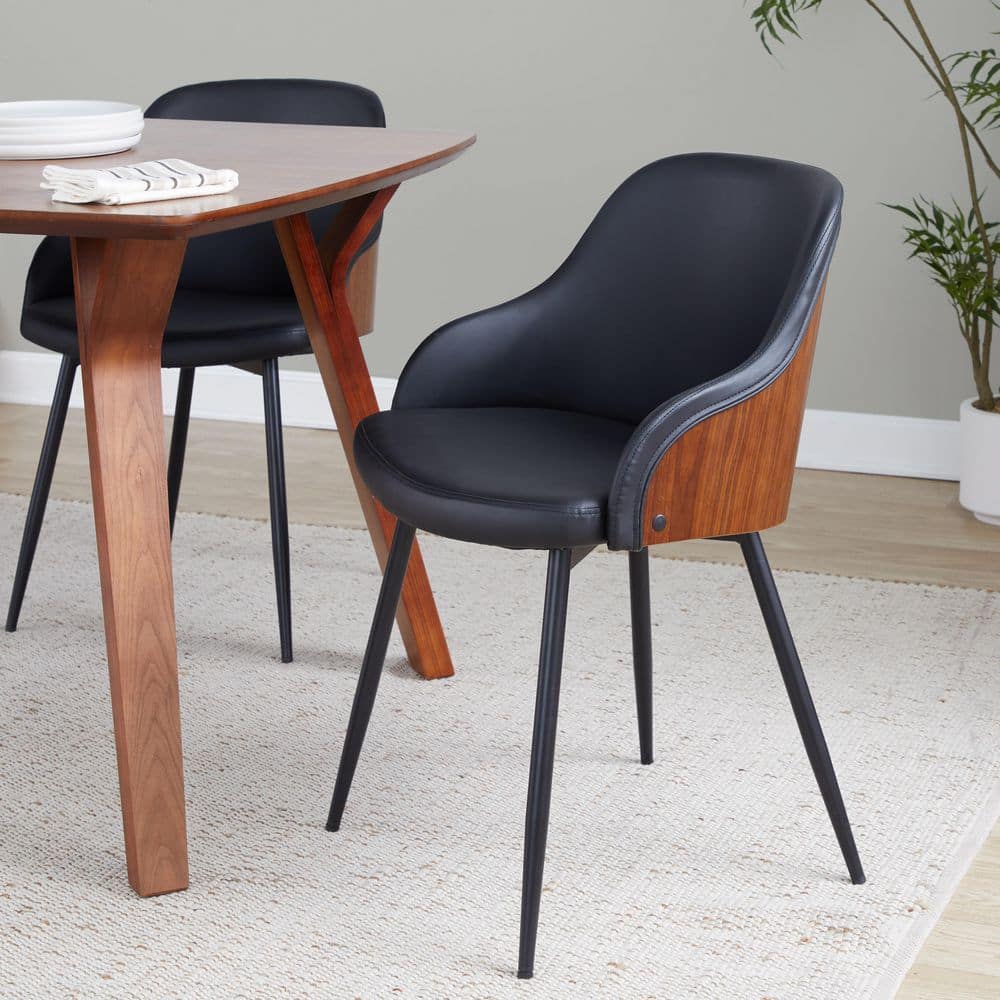 LumiSource Bacci Black Faux Leather, Walnut Wood and Black Metal
