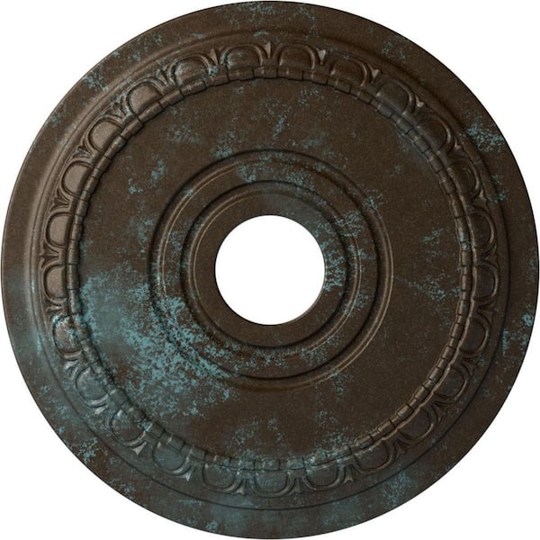 Ekena Millwork 1" x 17-1/2" x 17-1/2" Polyurethane Munich Ceiling Medallion, Hand-Painted Bronze Blue Patina