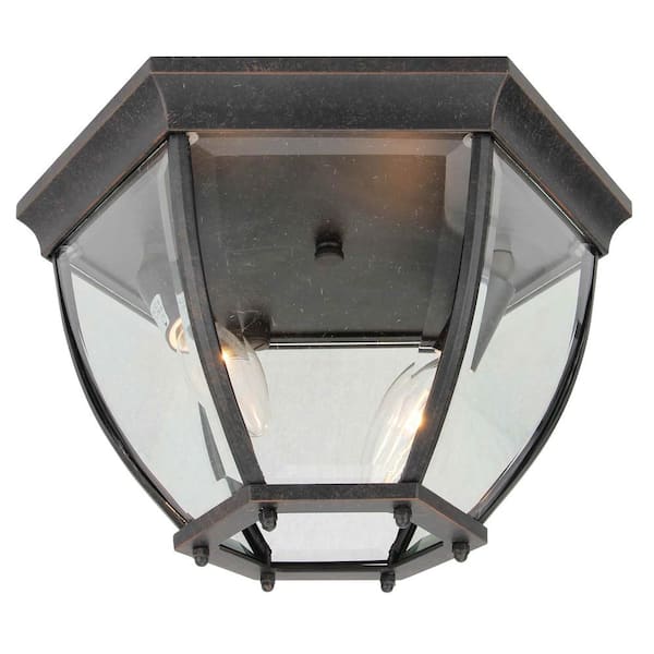 Unbranded 2-Light Oil Rubbed Bronze Outdoor Flush Mount Light with Clear Glass Shade