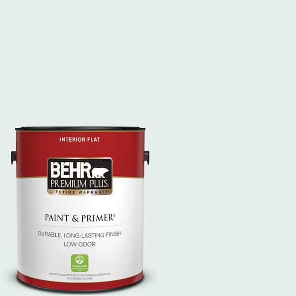 BEHR PREMIUM PLUS 1 gal. #730E-1 Polar White Flat Low Odor Interior Paint & Primer