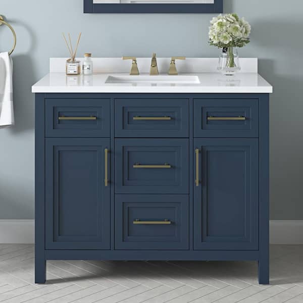 Home Decorators Collection Mayfield 42 in. Single Sink Grayish Blue Bath Vanity with White Engineered Stone Top (Assembled)