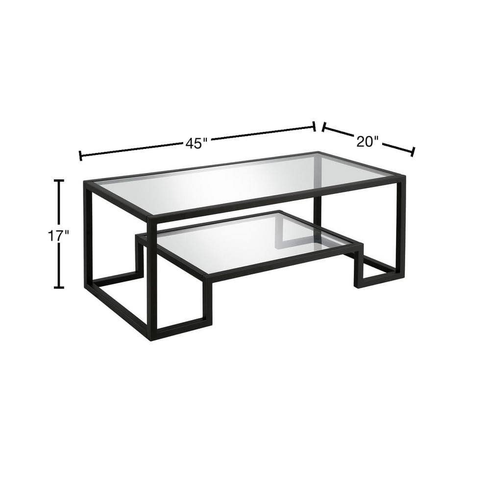 Blackened Bronze Rectangular Glass Coffee Table with Lower Shelf