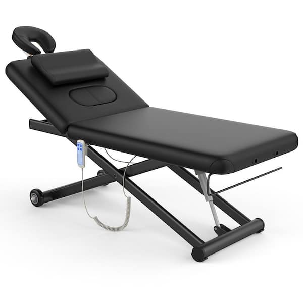 75 in. Black Massage Table with Electric Height Adjustment and Adjustable Backrest