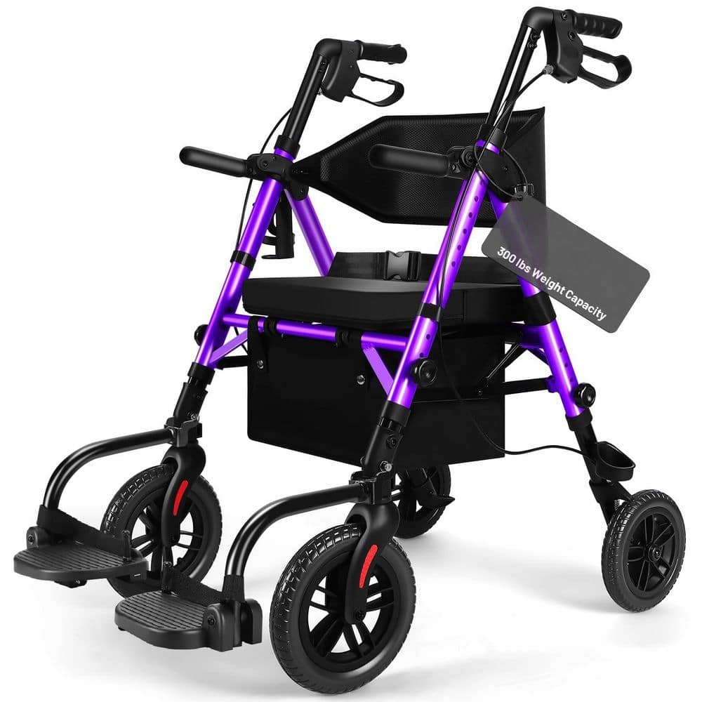Wudkey 4-Wheel Lightweight 2 in 1-Purple Foldable Rollator Walker
