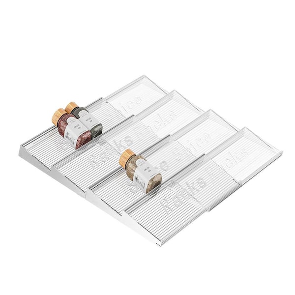 Adrinfly 4 Tier Clear Acrylic Spice Drawer Organizer Expandable from 11'' to 22'' 4 Pack Kitchen Seasoning Storage