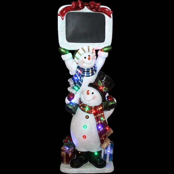 Fraser Hill Farm 5 ft. Christmas Stacking Snowman Pair with Long-Lasting LED Lights and Chalkboard