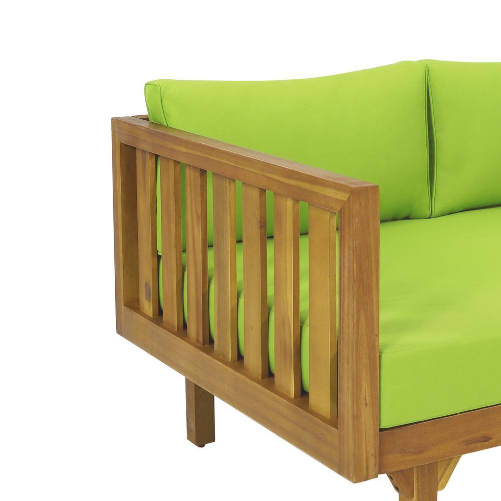 Teak Wood Outdoor Daybed with Green Cushions