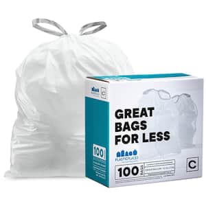 2.6-3.2 Gallon / 10-12 Liter White Drawstring Garbage Liners Simplehuman* Code C Compatible 14.75" x 20" (100 Count)