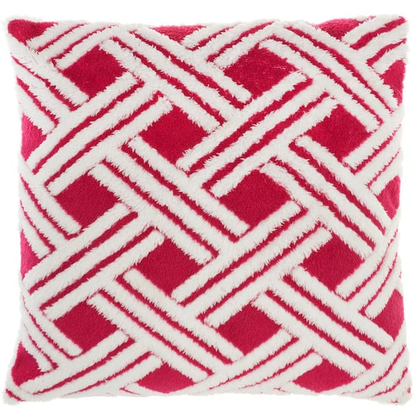 Mina Victory Faux Fur Hot Pink 20 in. x 20 in. Geometric Throw Pillow