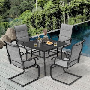 Light Gray 5-Piece Textilene and Iron Square Outdoor Dining Set with 1.57 in. Umbrella Hole
