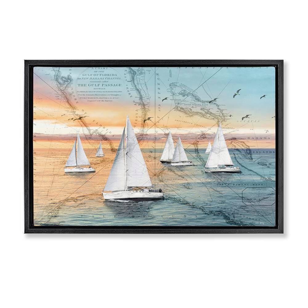 Nautical Ships & Vintage Map by Amber Sterling Black Floater Frame Travel Graphic Art Print 17 in. x 25 in. price history on PriceWatchPro