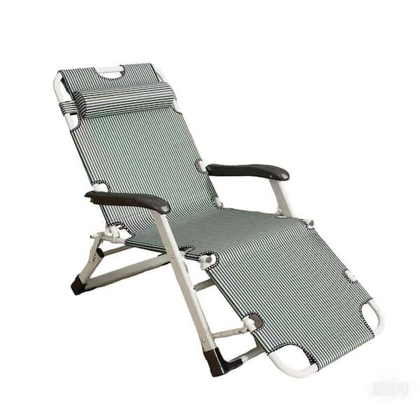 Otryad Metal Outdoor Lounge Chair, Fabric Folding Camping Chair for Beach with Pillow and Adjustable Footrest in Teal
