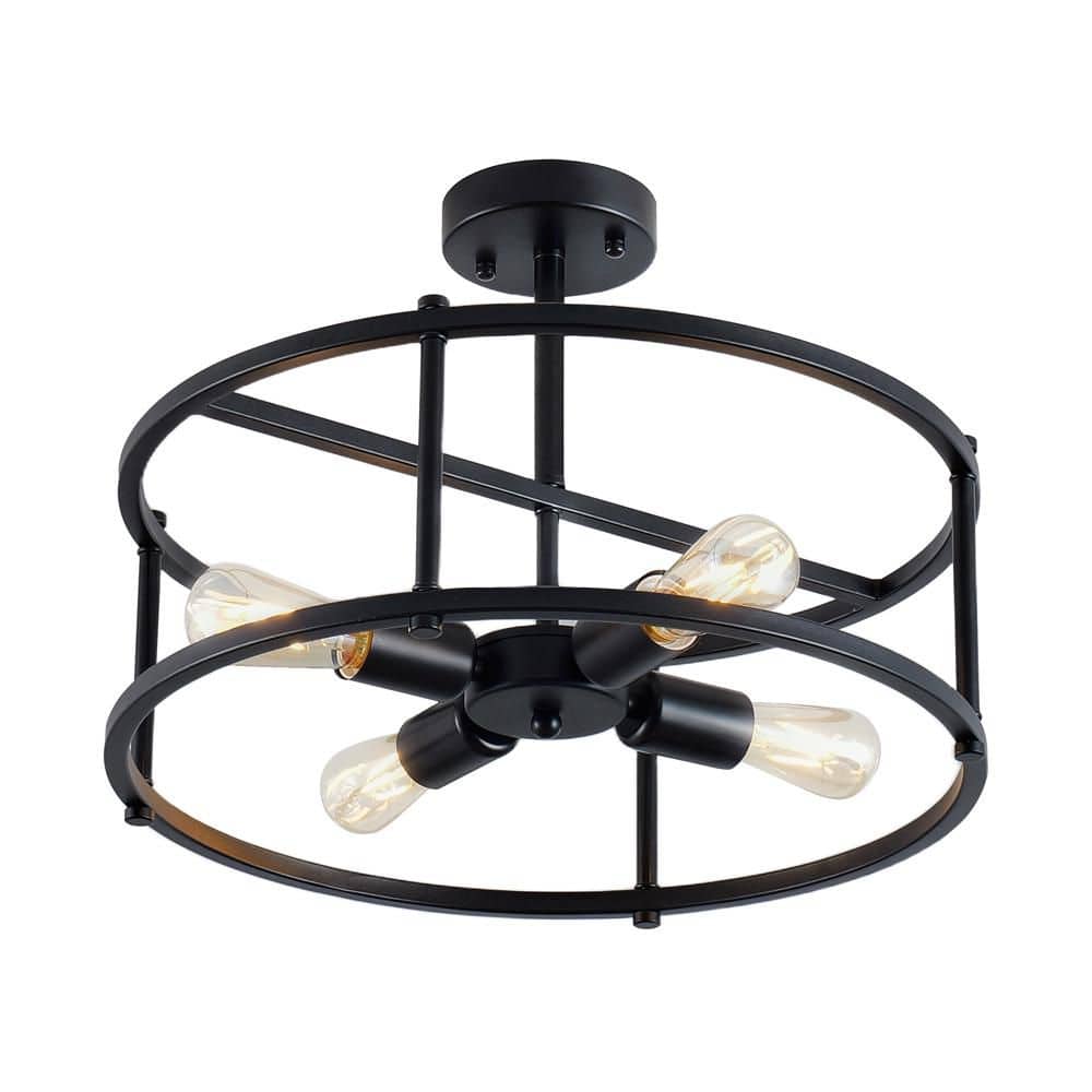 Industrial Matte Black Geometric Metal 4-Light Semi-Flush Mount Ceiling Light for Kitchen Dining Room Entryway price history on PriceWatchPro