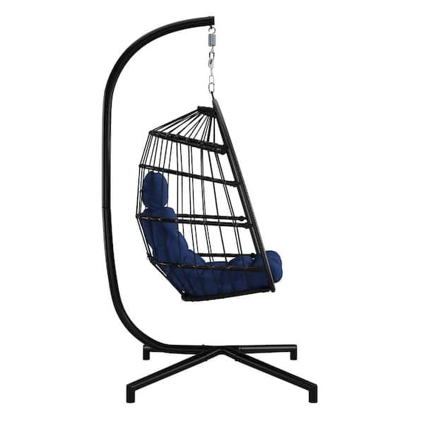 CorLiving Ember Plastic Patio Swing Blue with Hanging Egg Chair