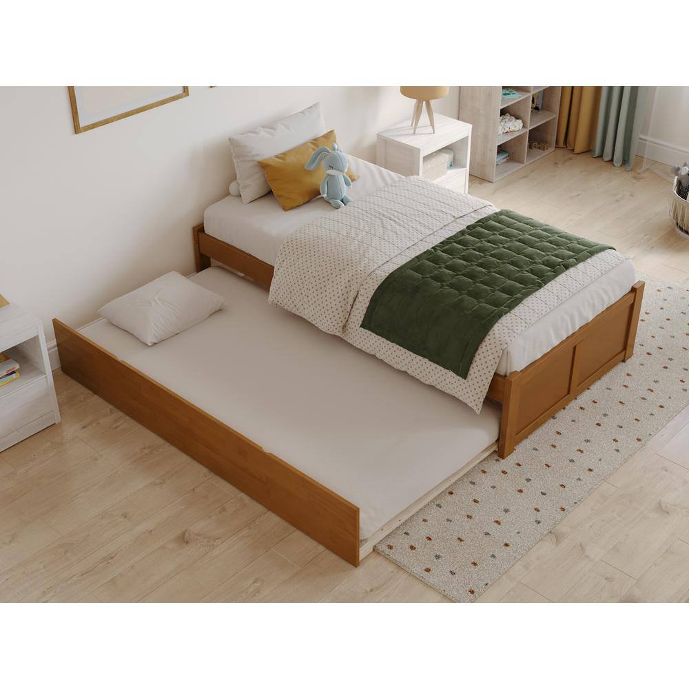 Light Toffee Twin Wood Platform Bed with Trundle and Slats