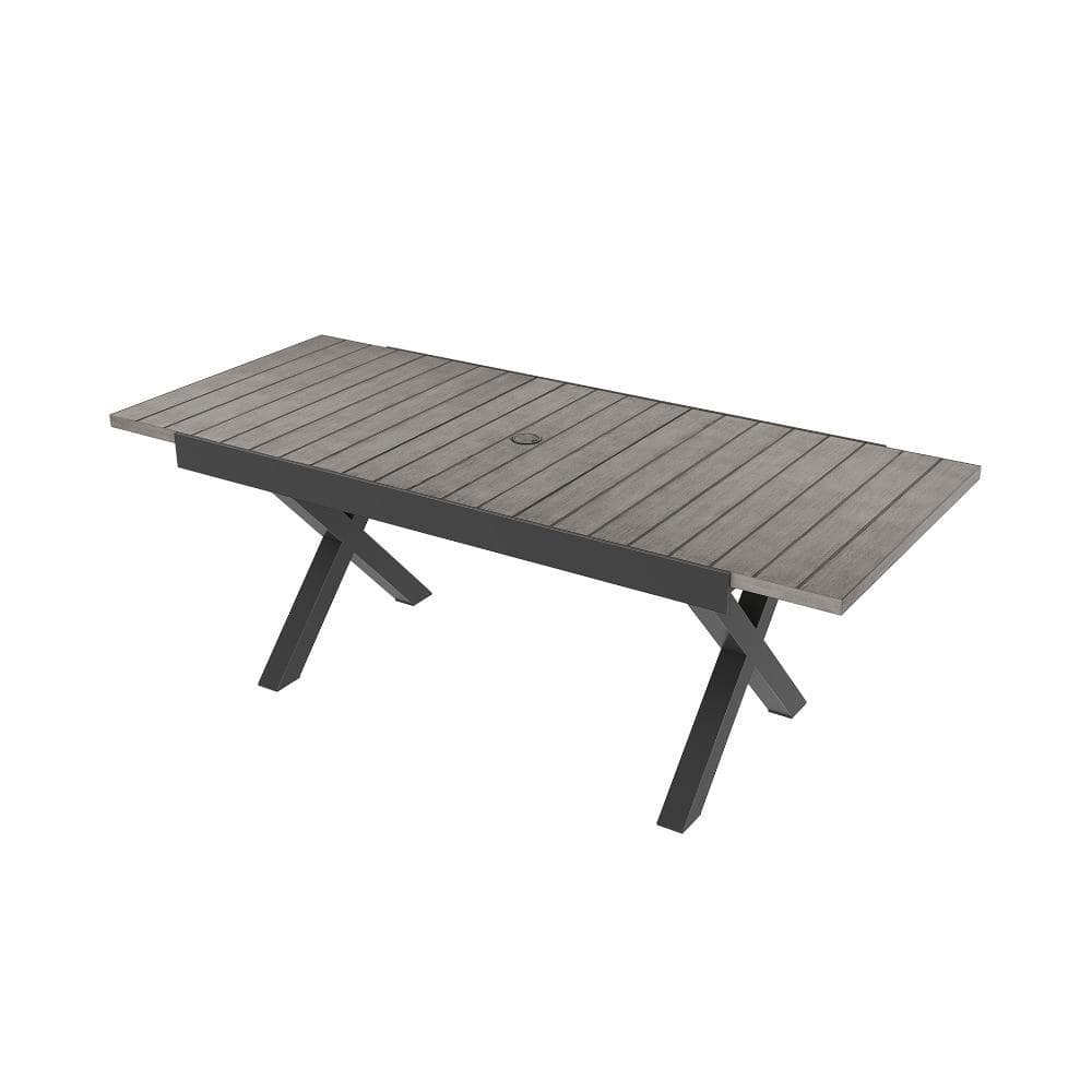 Black Aluminum Rectangular Extendable Outdoor Dining Table with Umbrella Hole and Gray Tabletop price history on PriceWatchPro