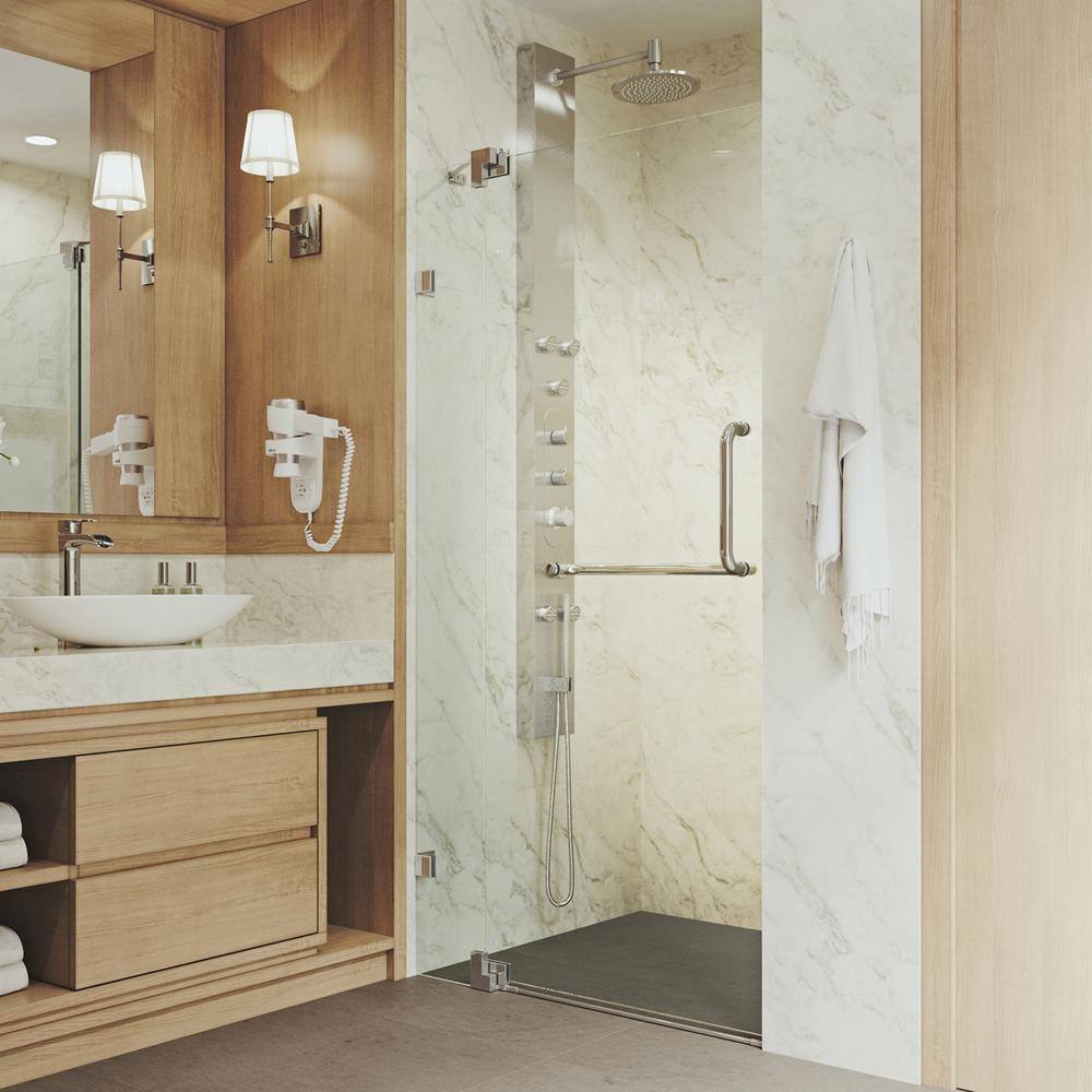 Pirouette 48" Frameless Clear Glass Pivot Shower Kit with Black Hardware