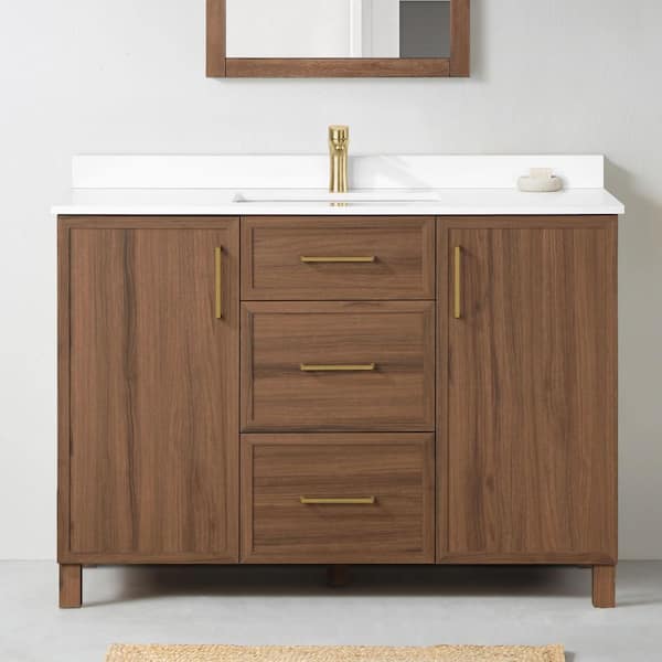 Bilston 48 in. Single Sink Spiced Walnut Bath Vanity with White Engineered Stone Top (Assembled)