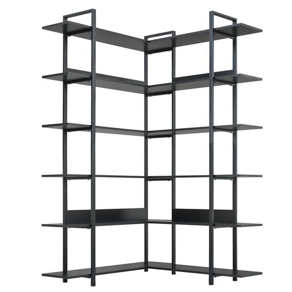 43.3 in. W x 43.3 in. D x 74.8 in. H in Black LShape Bookshelf with