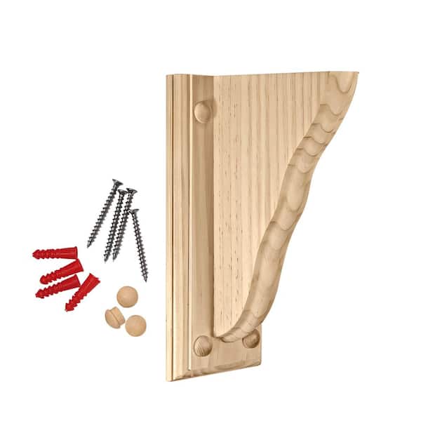 Waddell Pine Bracket with Backing Plate - 9 in. x 6 in. x 1.25 in. - Sanded Unfinished Wood - Includes Mounting Hardware
