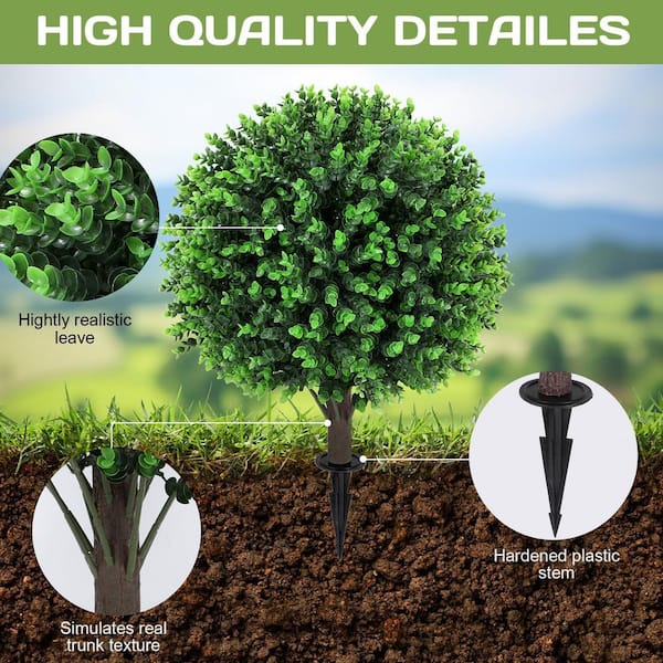 17 in. Green Artificial Eucalyptus Topiary Ball Tree UV Resistant