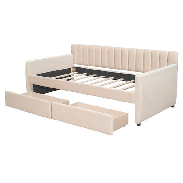 Harper & Bright Designs Beige Twin Size Upholstered Velvet Daybed