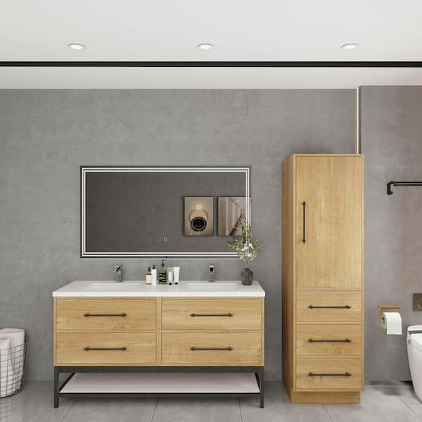BV Better Vanity Victoria 47 in. W x 20 in. D x 35 in. H Double Sink Freestanding Frame Bath Vanity in Oak with White Acrylic Top