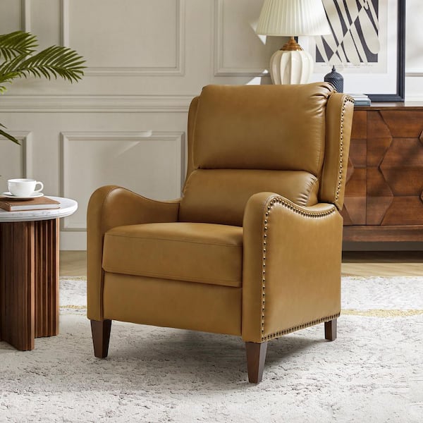 JAYDEN CREATION Hyde Modern Retro Cigar Genuine Leather Recliner with Nailhead Trim-Camel
