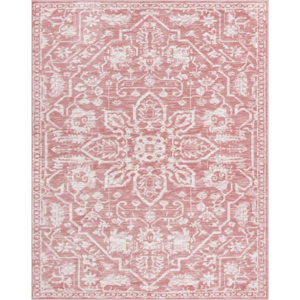 Dazzle Disa Vintage Distressed Oriental Medallion Blush 9 ft. 3 in. x 12 ft. 6 in. Area Rug
