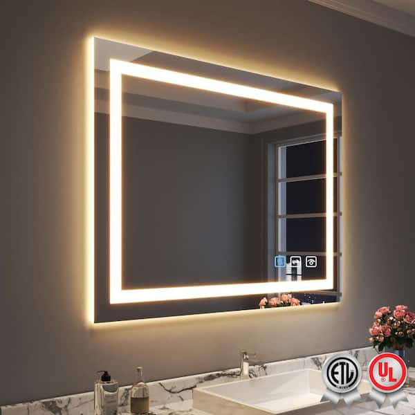 waterpar Backlit and Front Light  48 in. W x 36 in. H Rectangular Frameless Wall Bathroom Vanity Mirror