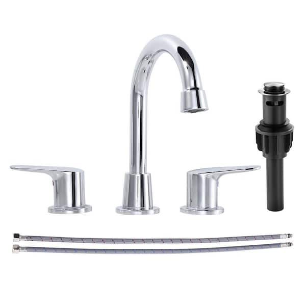 8 in. Widespread Double Handle Bathroom Faucet with Drain Kit Included in Chrome