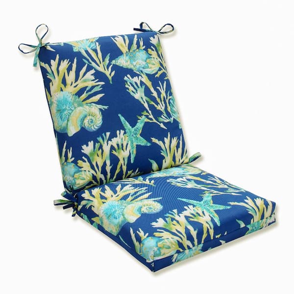 Pillow Perfect Tropical Outdoor/Indoor 18 in. W x 3 in. H Deep Seat, 1 Piece Chair Cushion and Square Corners in Blue/Green Daytrip