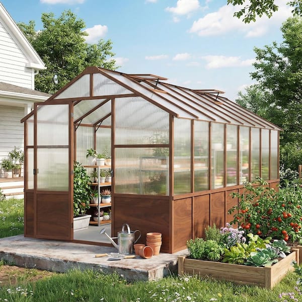 Epicpoplar 8 ft. x 16 ft. Cedar Wood Walk-In Greenhouse Kit with