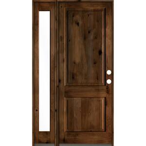 50 in. x 96 in. Rustic knotty alder Left-Hand/Inswing Clear Glass Provincial Stain Wood Prehung Front Door w/Sidelite