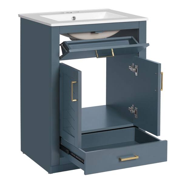 Ziyudura 24 in. Single Sink Freestanding Blue Bath Vanity with