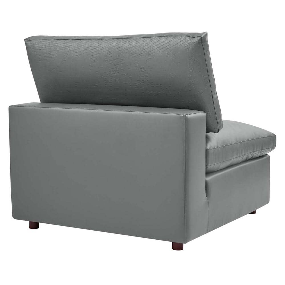 Gray Faux Leather 4-Piece Sectional Sofa with Ottoman and Down Fill
